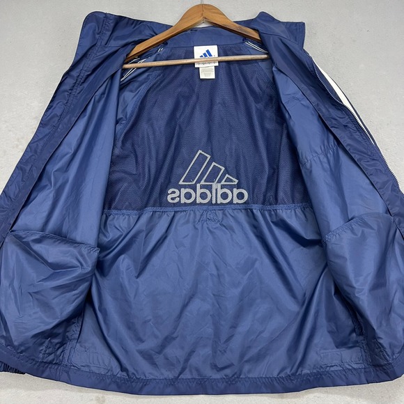 VTG Adidas Windbreaker Track Jacket Mens S Navy Blue Full Zip Hooded Lightweight - Picture 7 of 12